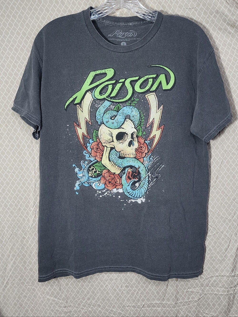 Vinatge Poison Cotton Gray Tshirt Skull Snake Rise Design Men's Small Used